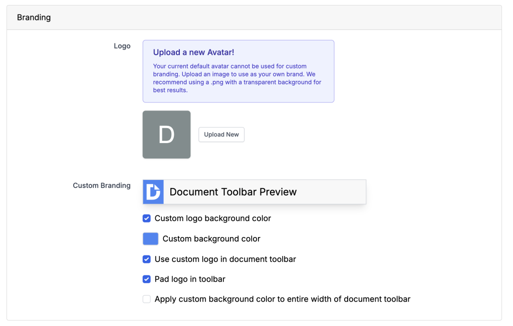 Screenshot: the step to customize your workspace by adding branding.