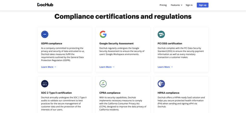 DocHub undertakes reasonable efforts to implement security protocols that satisfy international standards for data protection and compliance requirements.