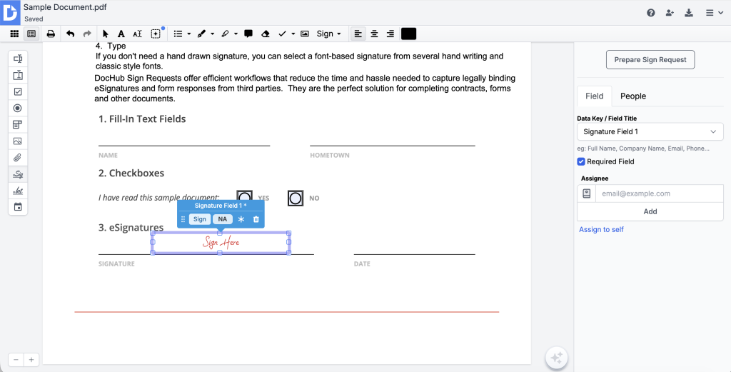 Place a Signature Field on your document where the other signer(s) will need to sign.