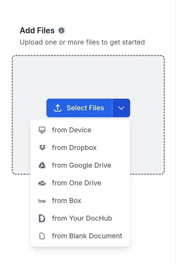You can upload from your device, Google Drive, or Dropbox.