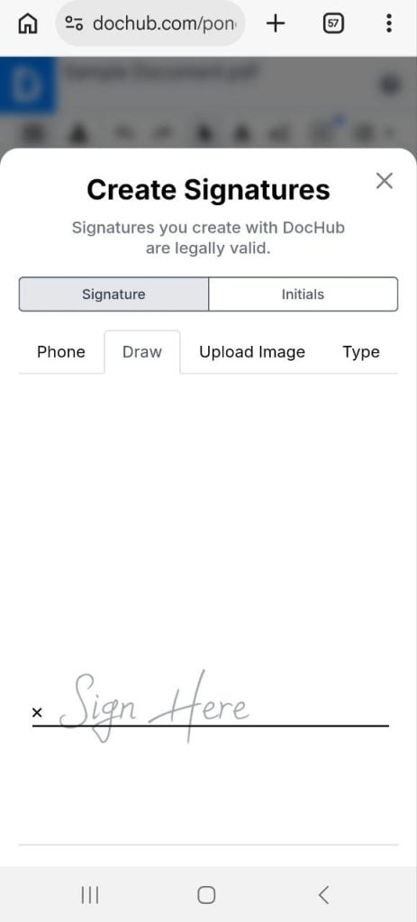 Open the Sign tool. Draw your signature with your finger.