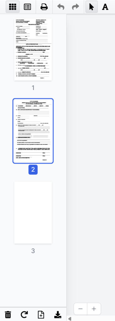 Screenshot of the DocHub Page Controls sidebar displaying document page thumbnails with options to reorder, add, rotate, download, or delete pages from a PDF document.