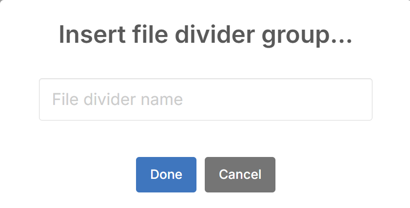 DocHub dialog for naming a file divider group.